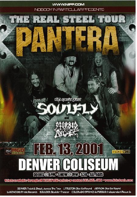 Pantera Poster Vintage 2001 Soulfly Real Steel Concert Tour Heavy Metal Rock Band Myriad OKC Convention Center Mohawk Music Record Store